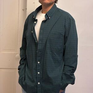 Goodfellow & Co Men's Dark Green Blue Plaid Cotton Button Down Shirt XXL Slim